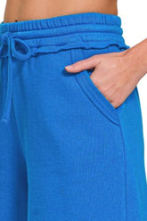Zenana Fleece Raw Hem Shorts With Draw String OutfitFlow